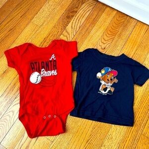 Outer Stuff Atlanta Braves 12 Month Bundle of Onesie and and T-shirt